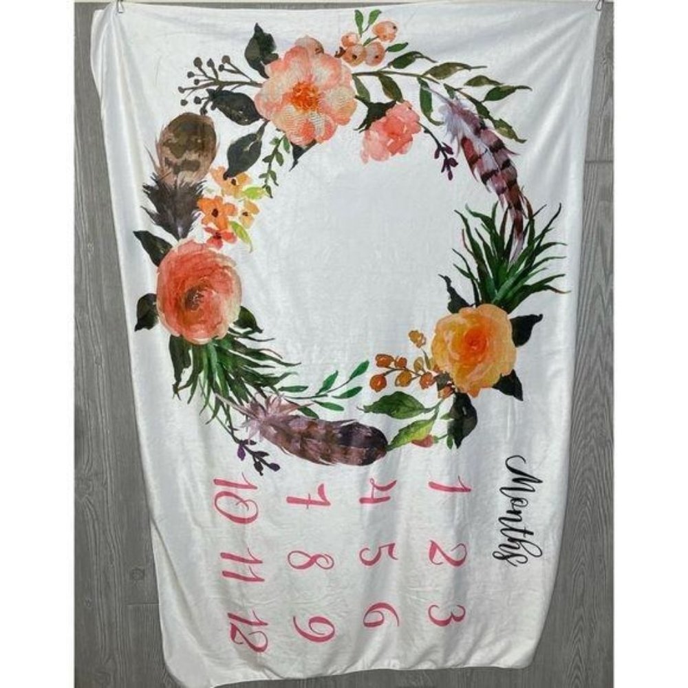 Large floral baby milestone blanket feathers infant newborn photo blanket